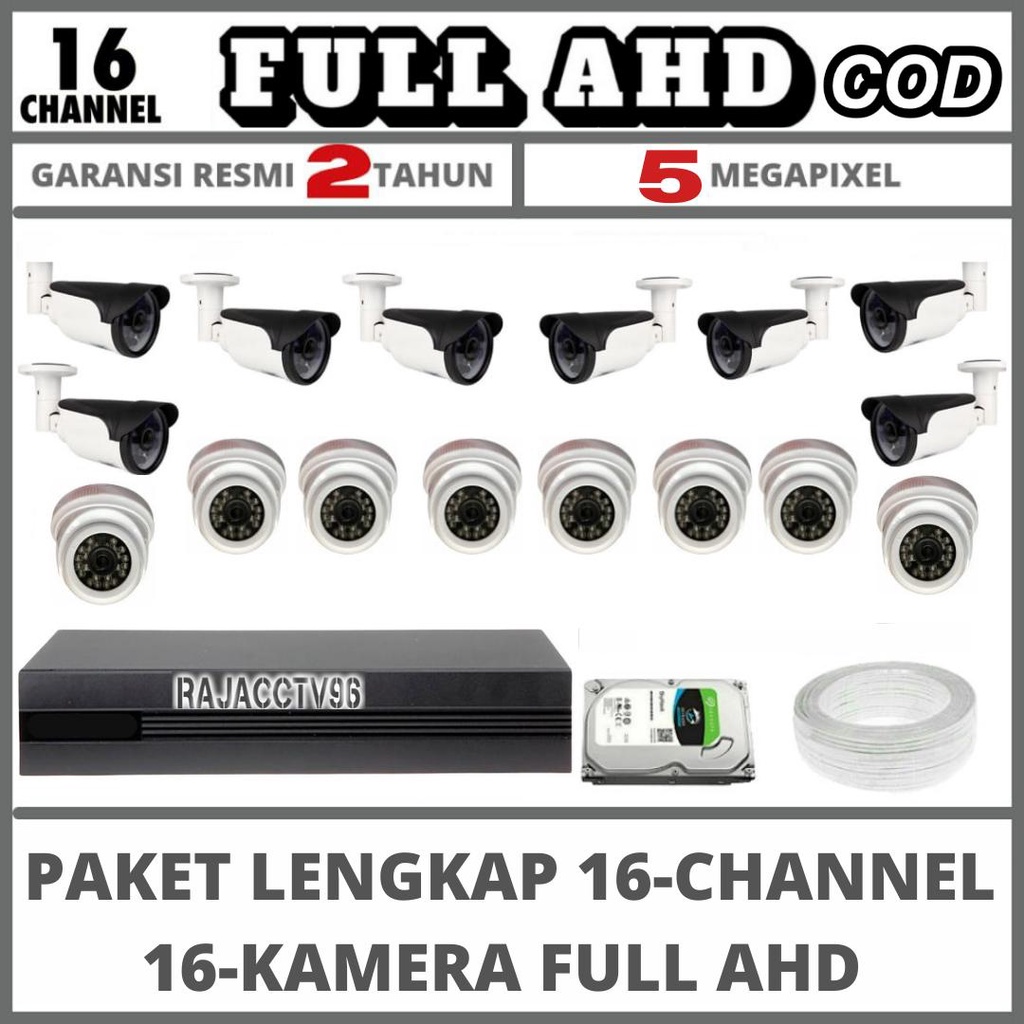 PAKET CCTV 16 CHANNEL 16 CAMERA FULL AHD IR SONY 5MP 1080P KAMERA CCTV