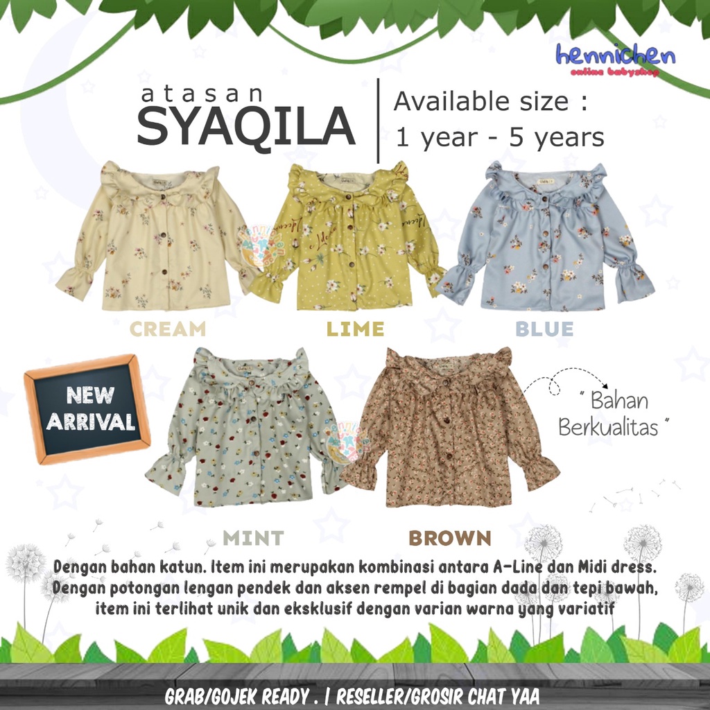 SYAQILA DRESS ANAK REMPEL ANAK FASHION ANAK PEREMPUAN BAJU PANJANG MOTIF 1-3 / 5 TAHUN OVIKIDS