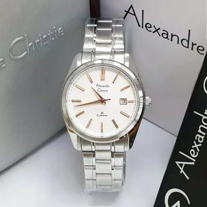 Jam tangan wanita Alexandre Christie AC 8514 AC8514 silver jarum rg Original