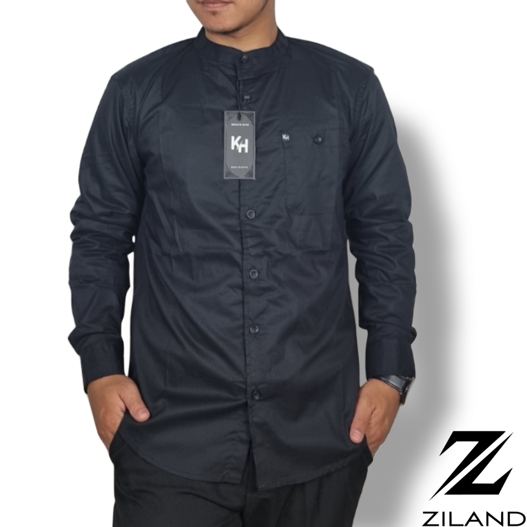 Kemko Dewasa KH 043 Kemeja Koko Pria Lengan Panjang Polos Hitam Katun High Quality Ada Ukuran Jumbo