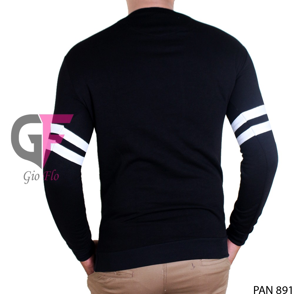 GIOFLO Kaos Panjang Pria Terbaru Stripe Putih Black / PAN 891