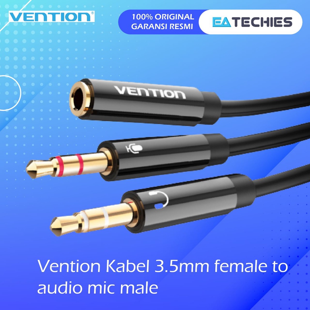 Vention BBT Kabel Aux Audio &amp; Mic Splitter 3.5mm 1 Female to 2 Male - Black
