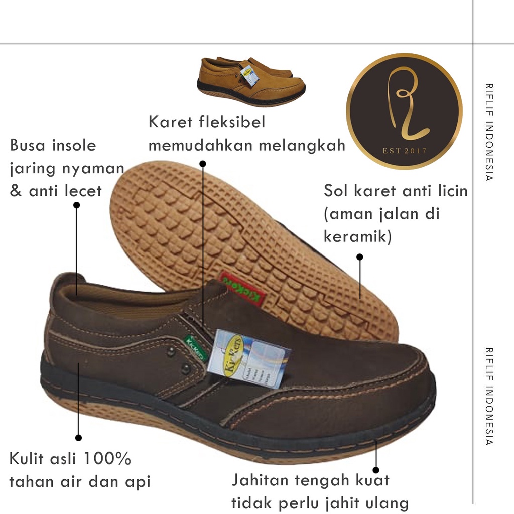 Sepatu Kickers / Sepatu Casual Pria Cowok Bahan Kulit Asli 100% Sol Karet / Sepatu Laki-laki untuk Jalan-jalan Santai Traveling Kerja Lapangan