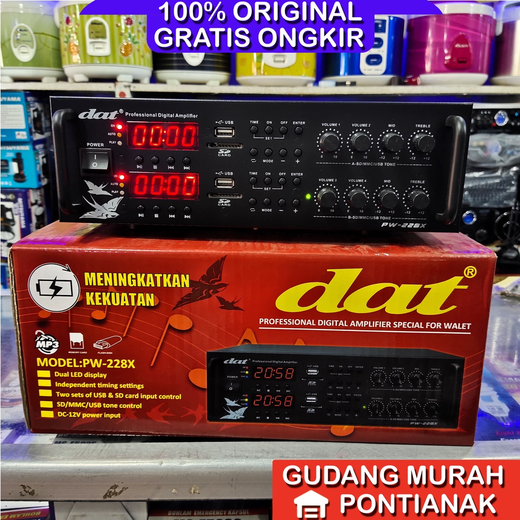 Amplifier Wallet DAT PW-228X / PW 228 X Mesin Pemanggil 4 Timer dan 2 Player USB Charge Aki