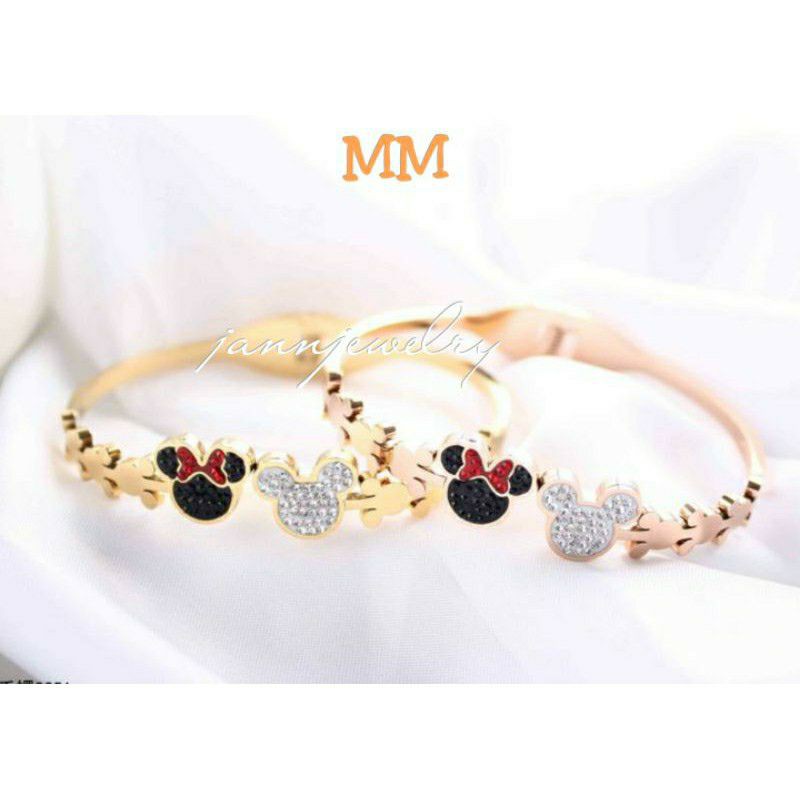 Gelang Tangan Bangle Titanium Asli Fashion Korea Anti Karat &amp; Alergi Mickey