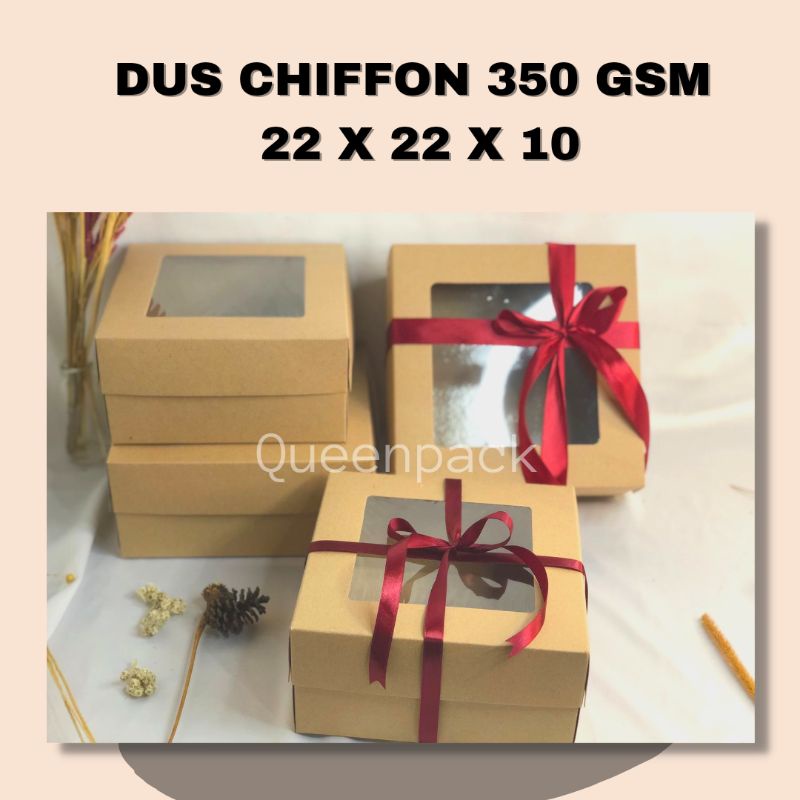 

KARDUS/BOX KRAFT CHIFFON UK 22 X 22X 10 GRM 350 GSM/BOX KUE/BOX ROTI/KOTAK KEMASAN JENDELA/KOTAK JAJAN