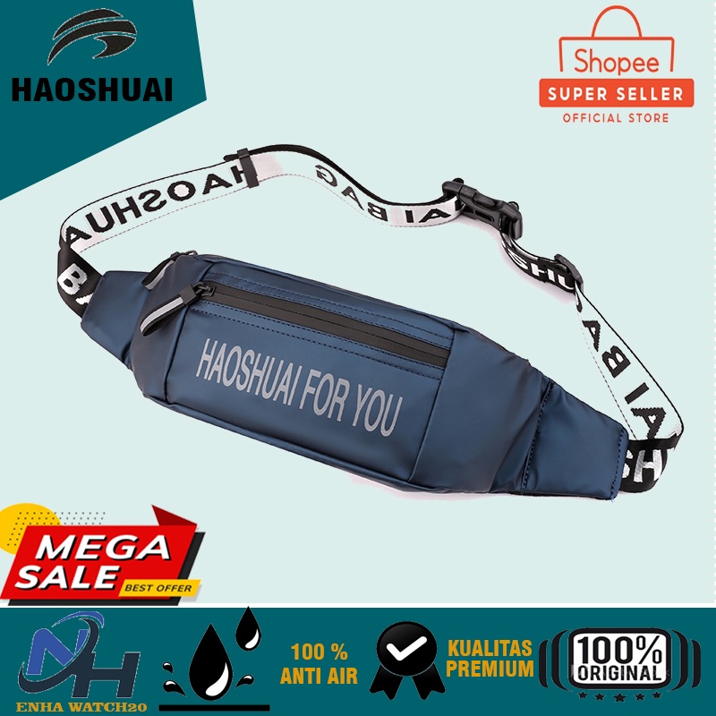 Tas olah raga Casual HAOSHUAI 3396 Tas Selempang Pria Anti Air Premium Bahan Dolby Lotto Pinggang Wa