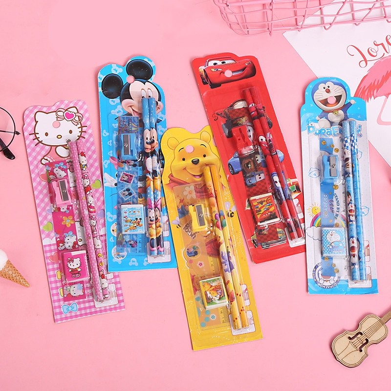 Alat Tulis 5in1 Karakter Set / Alat Tulis Sekolah Mini Stationery / Paket Souvenier Set Anak / Pelengkapan Sekolah 5 In 1 Korean Cute Stationery Set for Gift Set