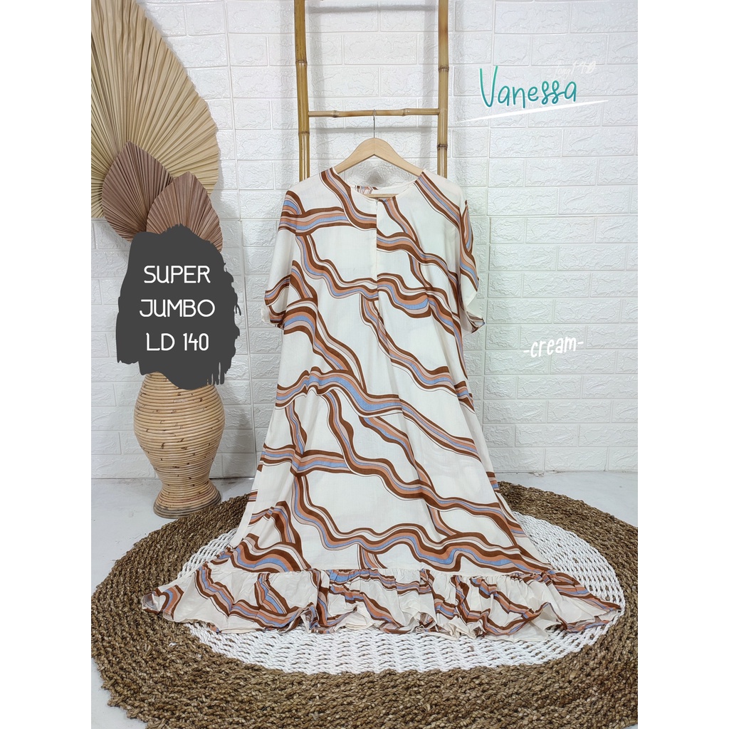 LD 140cm Daster Super Jumbo (42 Motif) (Part 2) dan  Daster Kaftan Viral LD 150cm Ruffle Big Size-Vanesa Cream