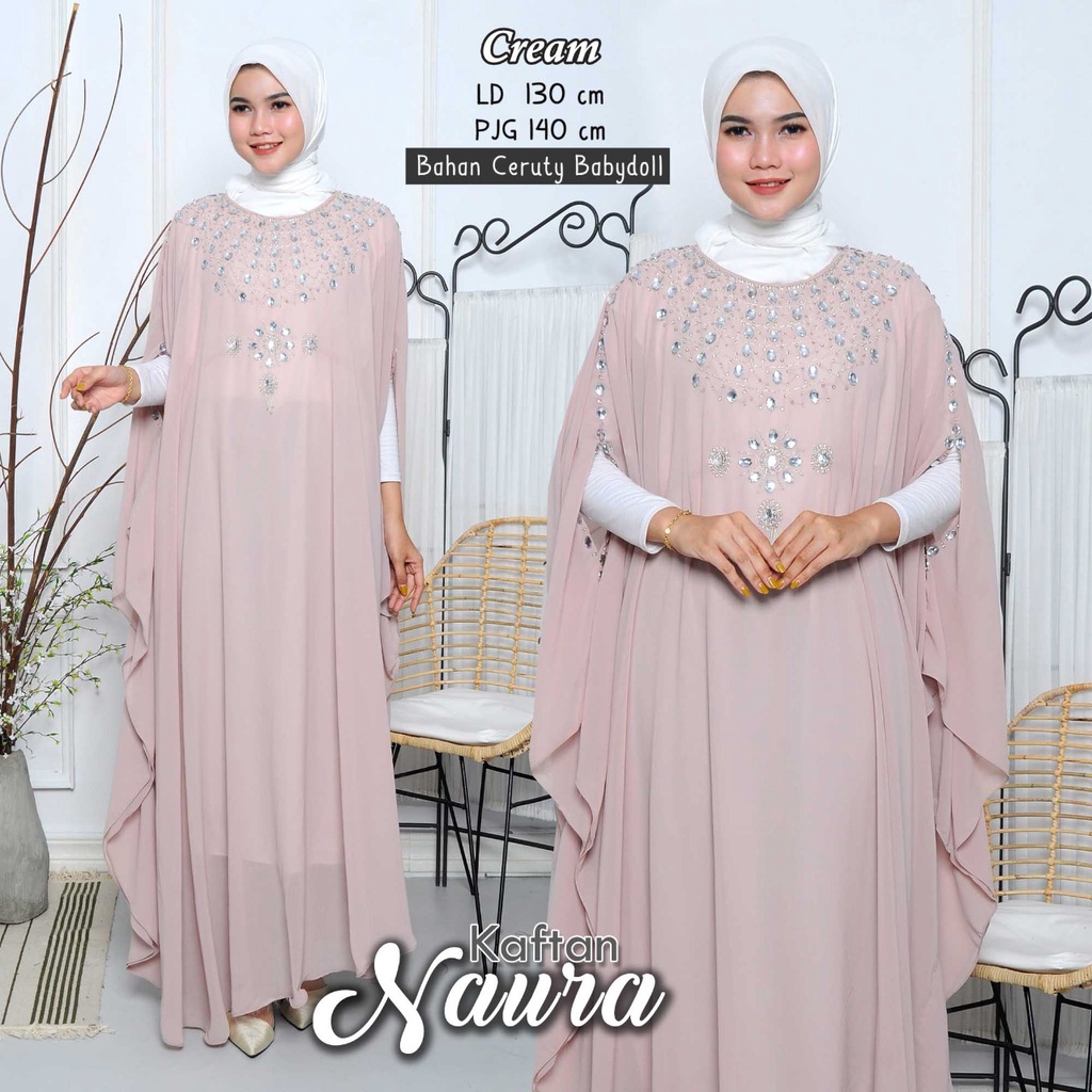 Arnis Kaftan Naura Jumbo Full Payet Mewah Bahan Ceruty Babydoll Fashion Muslim Gamis Kondangan