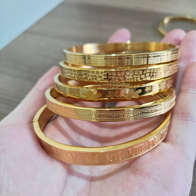 gelang tangan wanita bangle cewek fashion  kuning gold rose bahan titanium gak luntur  impor murah