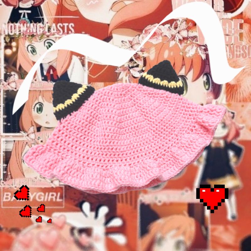 HANDMADE ANYA FORGER BUCKET HAT/CROCHET BUCKET HAT/TOPI RAJUT/TOPI LUCU/CUTE HAT/TOPI RAJUT ANIME AN