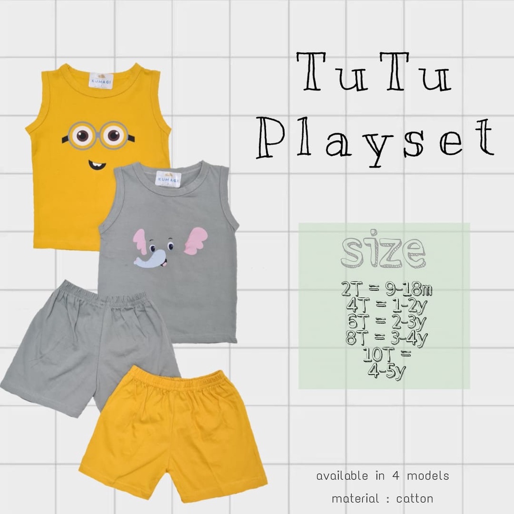 Kumagi - Tutu Playset Setelan anak unisex baju lengan buntung 0-6tahun / set baju bayi unisex  / Playset / Setelan Unisex / Setelan anak-anak murah