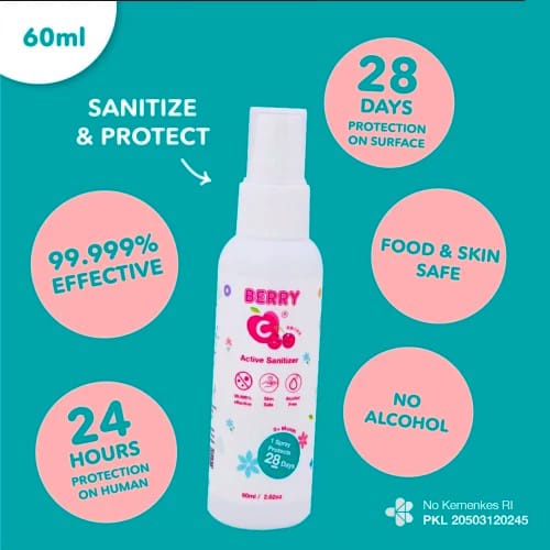 BERRY C ACTIVE SANITIZER 60ML / HAND SANITIZER / food grade / pureco / aman untuk makanan / tidak lengket / SPRAY / travel size / hand sanitizer traveling / hand surface sanitizer / aman untuk bayi