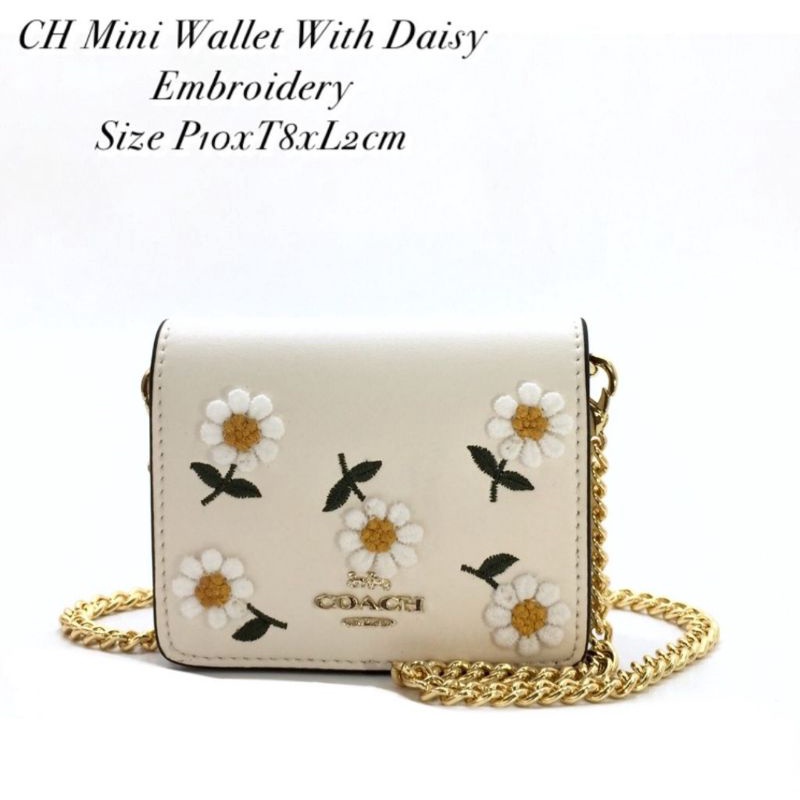 dompet wanita coach mini wallet with daisy embroiderry