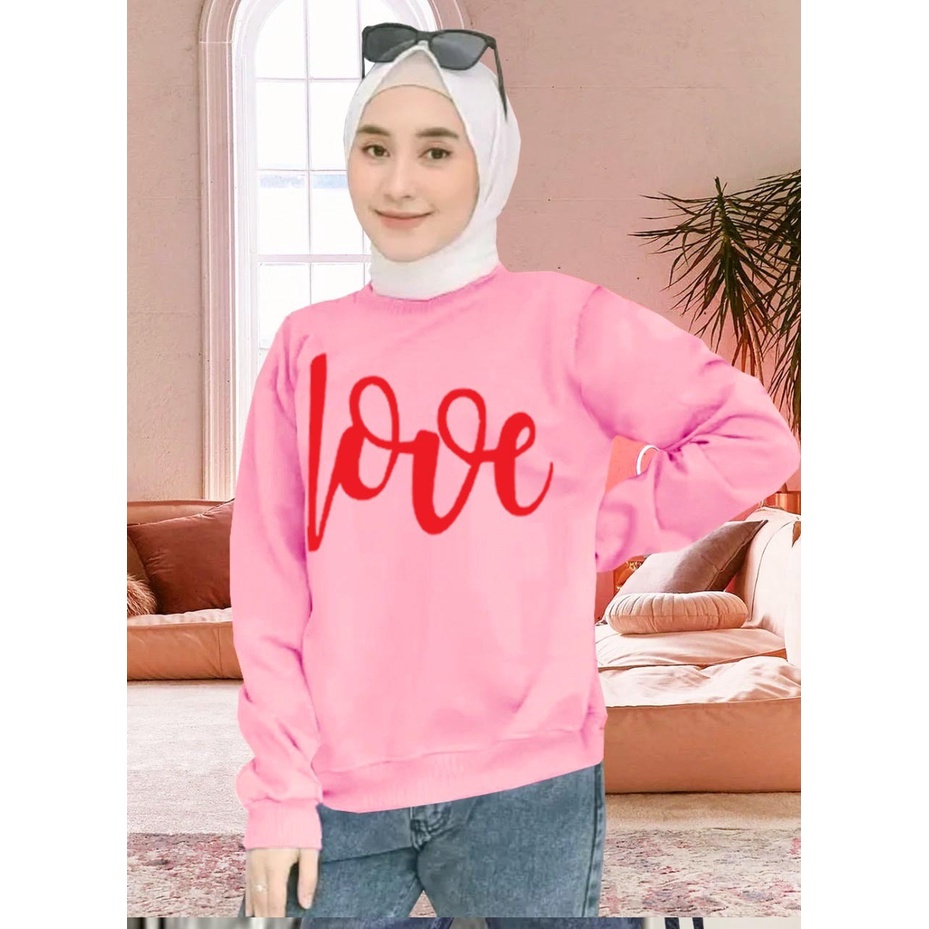 Kaos Lengan Panjang LOVE BARU / Kaos Sweatshirt / Atasan Wanita / Atasan Wanita Lengan Panjang