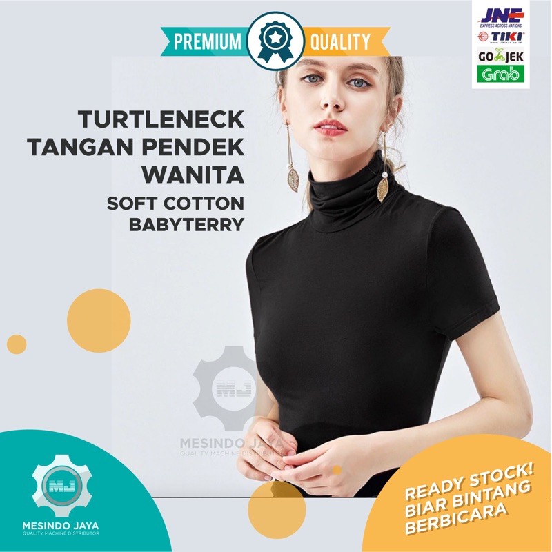 TURTLENECK WANITA / CEWEK TANGAN PENDEK BAJU KAOS LEHER TINGGI POLOS LENGAN PENDEK COD S M L