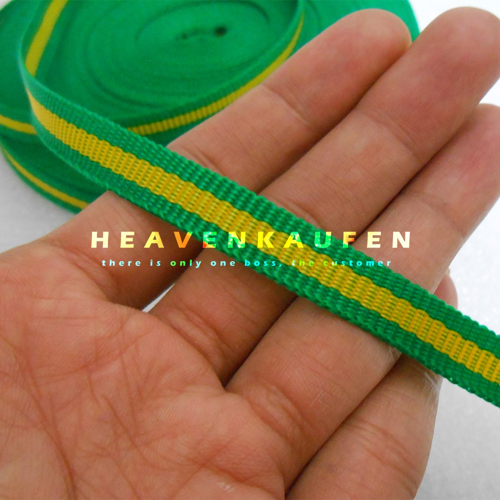 Tali Webbing Lanyard 1 cm Hijau List Kuning Meteran