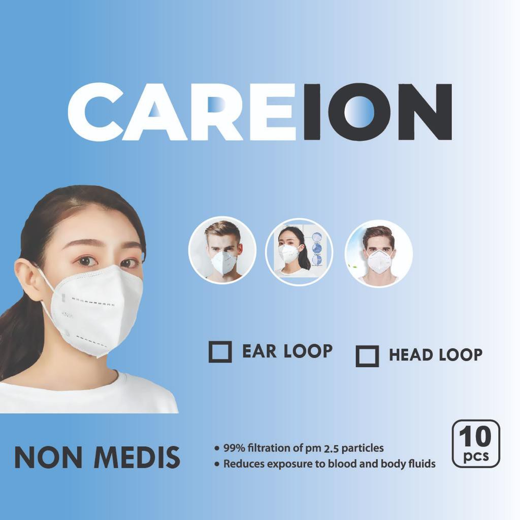 Masker KN95 CAREION ISI 10PC Masker N95 Masker KN 95 Masker N 95 Masker Disposable Mask CAREION - PUTIH POLOS ISI 10PC