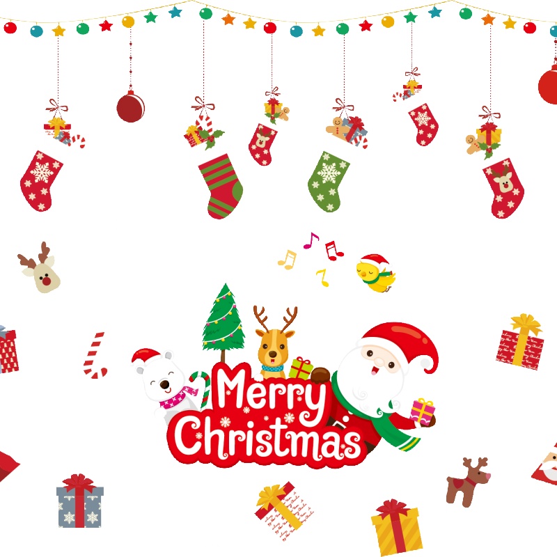 [ Merry Christmas Static Christmas Window Sticker Decorations for Home Living Room Bedroom  New Year Xmas ]