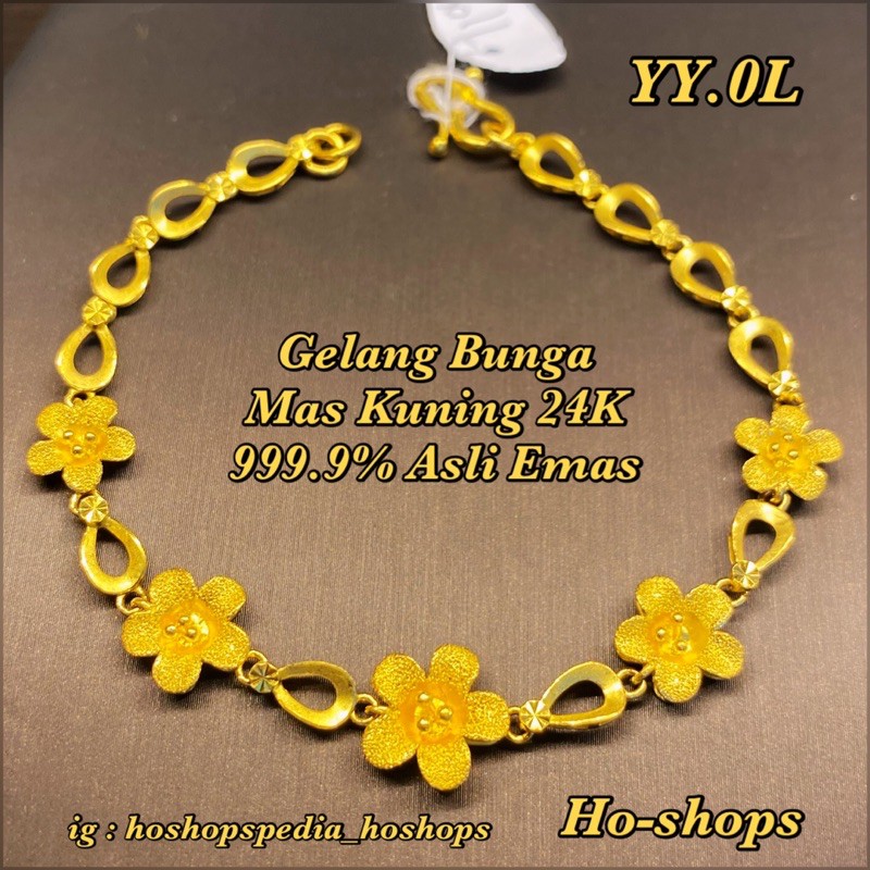 Gelang Bunga Mas Kuning 24K Kadar 99.99% Asli Emas