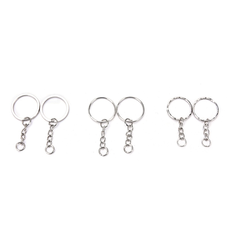 100pcs / set Gantungan Kunci Bentuk Bulat Bahan Stainless Steel Warna Silver Ukuran 25mm 3 Gaya