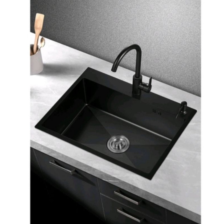 bak cuci piring stainless 1 lubang hitam nano black