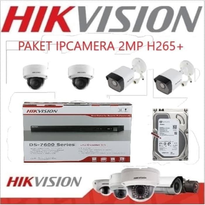 PAKET IPCAMERA HIKVISION 8CH TANPA HDD 1 UNIT NVR DS-7108 NI-Q1/ M NVR 8CH 4 UNIT IPCAM DS-2CD1021-1