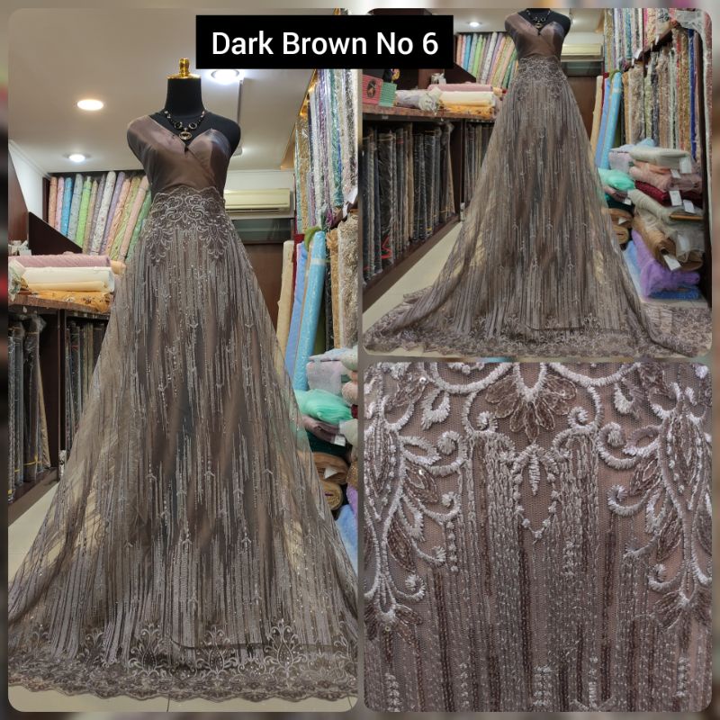 Kain Tile Brokat Salur Sequin Waterfall Dark Brown No 6