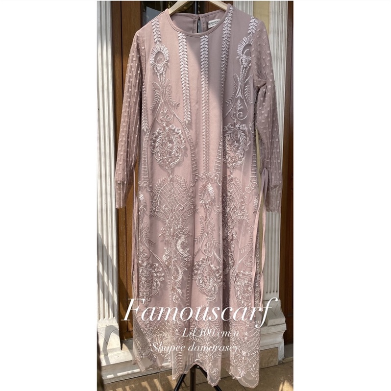 Tunik Pesta Brukat (Preloved) Famouscarf Velove in Light Cream (L)