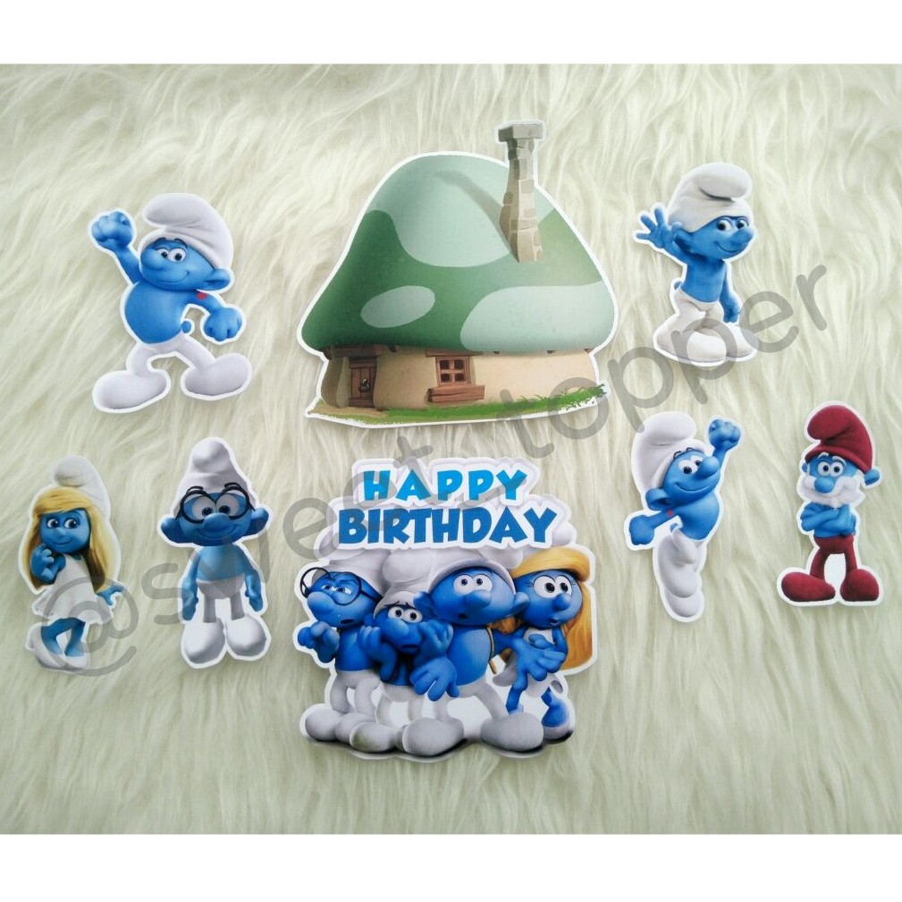 Topper SMURF untuk hiasan kue cupcake puding tumpeng dll