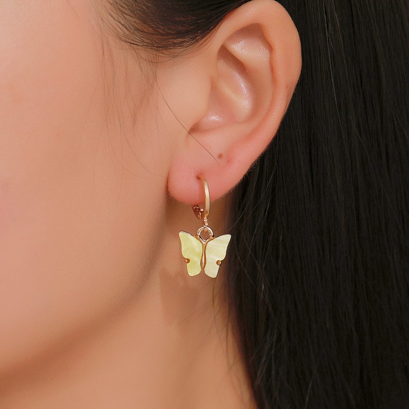 Butterfly acrylic alloy ear hoop earrings ladies jewelry factory wholesale