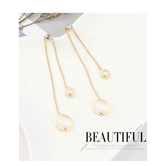 LRC Anting Tusuk Fashion Gold Plated Gold Tassel Small Circle Pearl S925 Silver Needle Earrings Y628