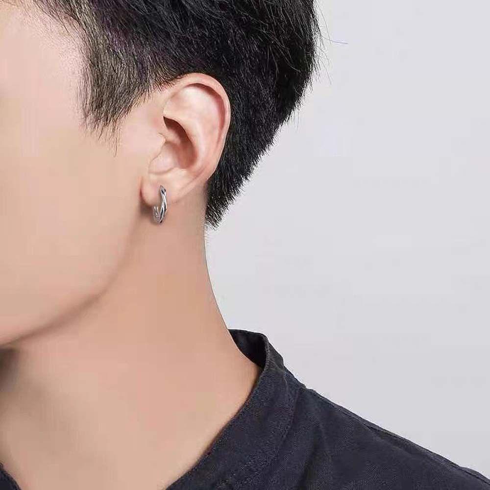 Mxbeauty Anting Hoop Pria Keren Kualitas Tinggi Untuk Cowok Twist Lingkaran Stainless Steel Bulat Geometris Ear Studs