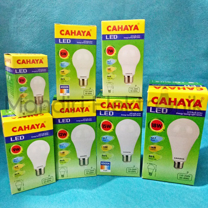 Lampu Bohlam LED Merk Cahaya 3W 5W 7W 9W 12W 15W 18W Putih