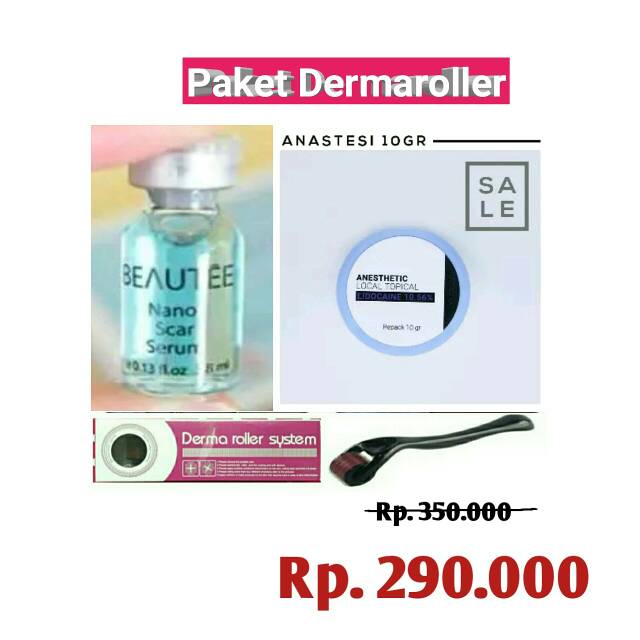 Paket Derma Roller lengkap Ekonomis + anestesi cream + serum beautee dermaroller