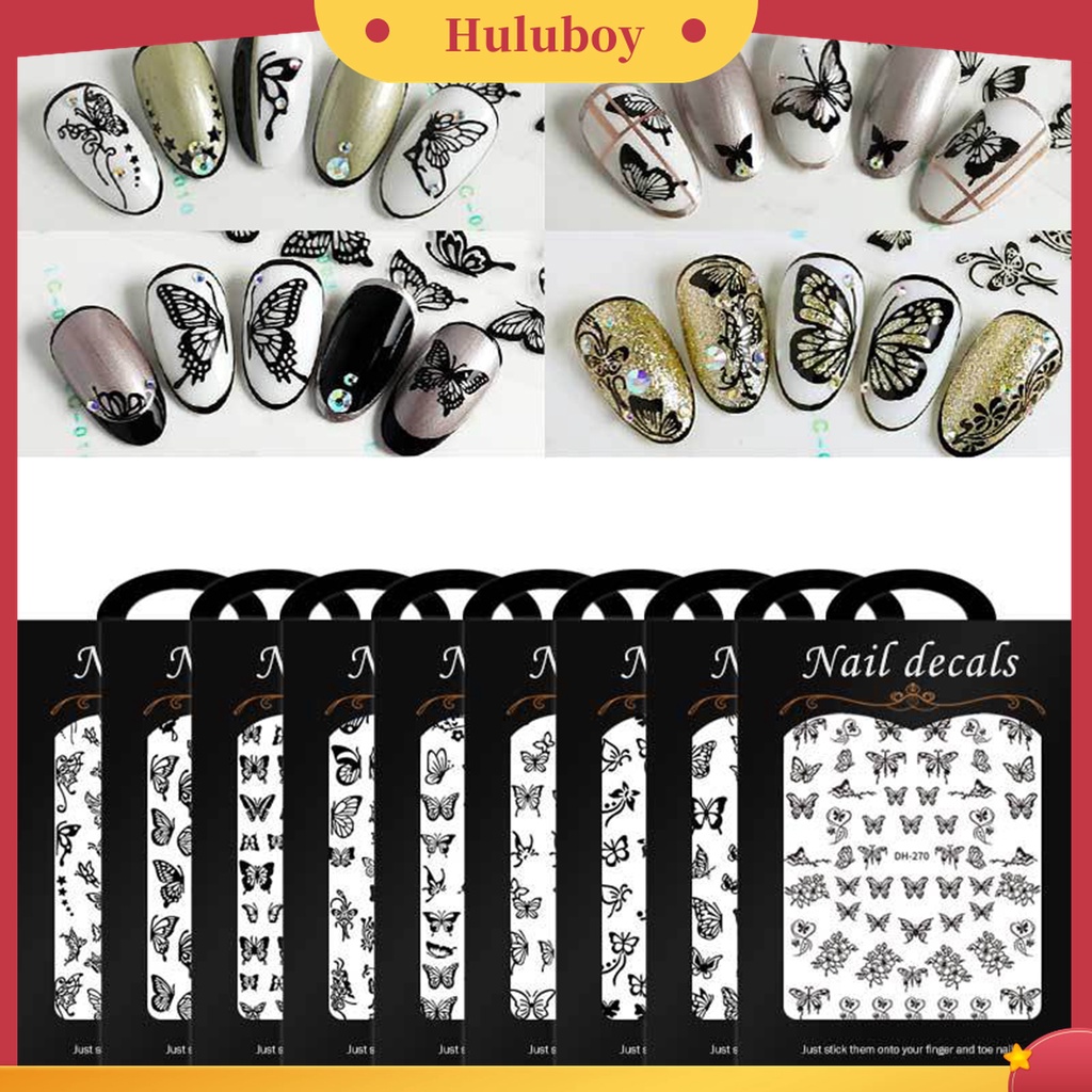 Huluboy Huluboy♡ Stiker Kuku Motif Kupu-Kupu Hollow Untuk Nail Art Wanita