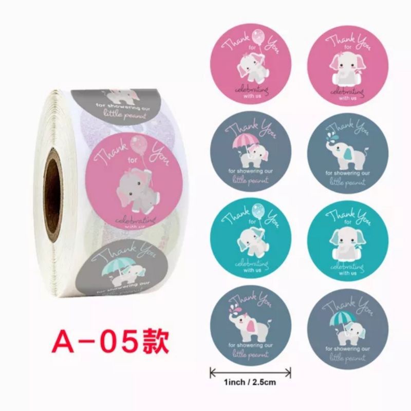 Sticker Thank You Stiker Gambar Gajah Lucu 500pcs 2.5cm