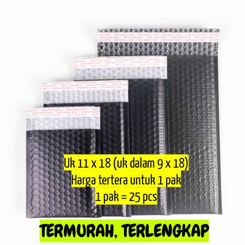 

amplop plastik bubble black doff 11x18 (uk dalam 9x18) packing online - 1 pak isi 25 pcs