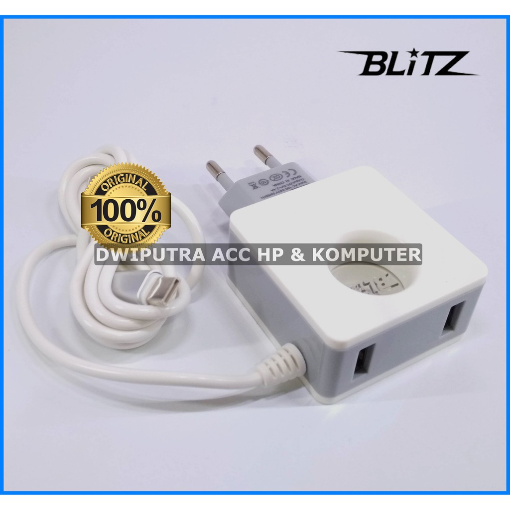 TRAVEL CHARGER BLITZ 2USB CB204L/G88 2.4A QUICK CHARGING WITH ACRILIC LAMP ORIGINAL