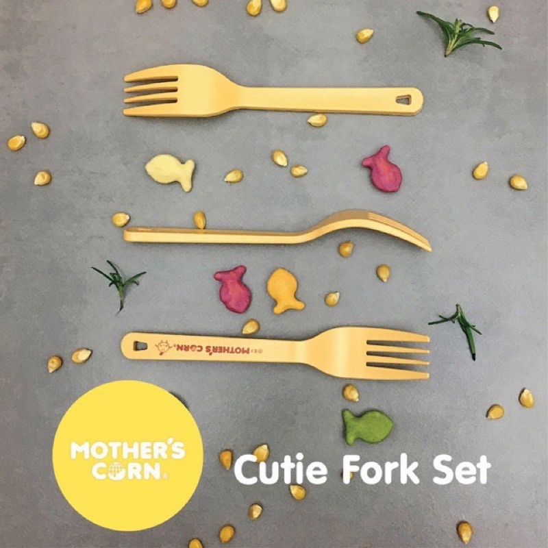 Mother's Corn Cutie Spoon Mother Corn Cutie Fork Toddler Set isi 3pc Sendok Makan Anak Garpu Makan Anak Bahan Alami Premium