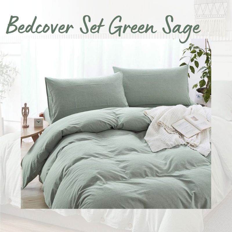 Bedcover Set Aesthetic Plain Green Sage Ukuran 160x200 180x200