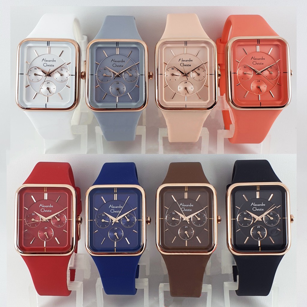 ALEXANDRE CHRISTIE AC 2744 BF/ JAM TANGAN WANITA AC2744 Karet Rubber Hitam Biru Merah Peach Rosegold