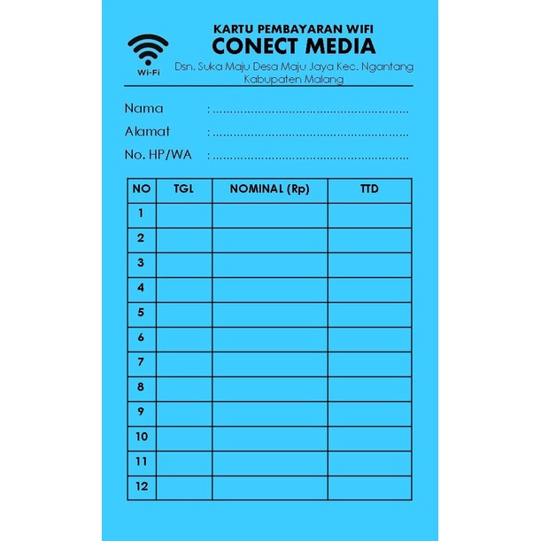 

KARTU ANGSURAN WIFI/KARTU PEMBAYARAN WIFI/KARTU IURAN WIFI