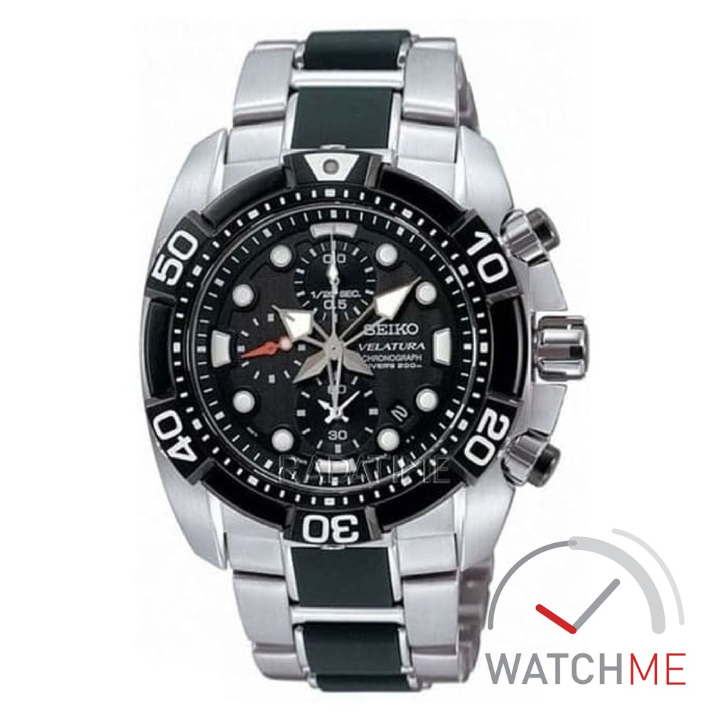 Jam Tangan Seiko Velatura SNDA59 Chronograph Black Dial 200m Stainless Steel Original Bergaransi