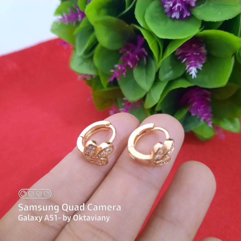 Jewelry_ Anting Jepit Bulat Lapis Emas Pertama Zirconis Anting Cantik