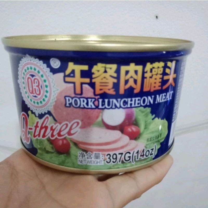 

PORK LUNCHEON MEAT Q3 Q-THREE /NGO CHAM BAK 397 GRAM IMPORT SINGAPURA