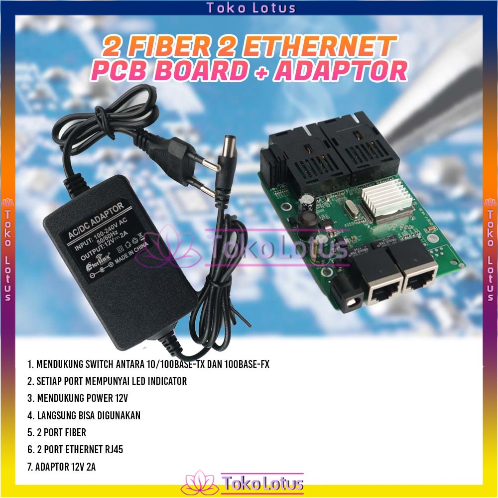 BISA COD - MEDIA CONVERTER 2 FIBER 2 ETHERNET CM2F2E - 2F2E-PCB+Adaptor Atau PCS SAJA