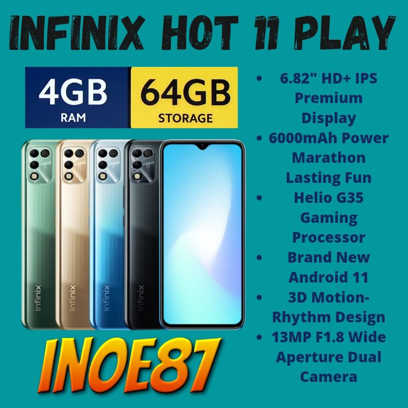 handphone infinix hot 11 play 4 64 gb garansi resmi 1 tahun