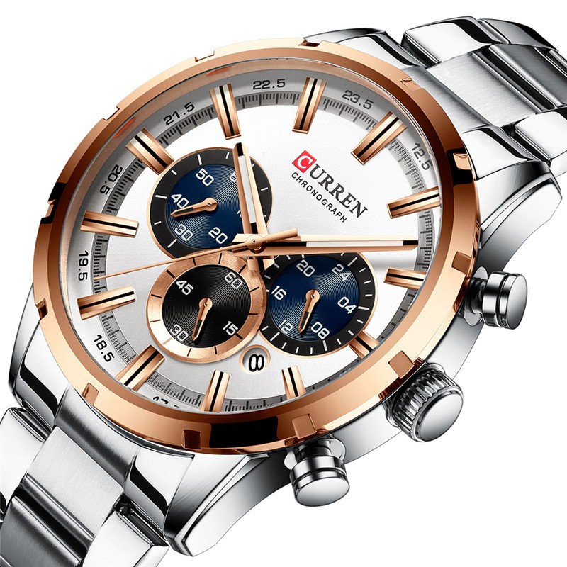 CURREN 8355 Jam Tangan Pria Analog Stainless Steel Chronograph Aktif Luminous Hand WATCHKITE WKOS